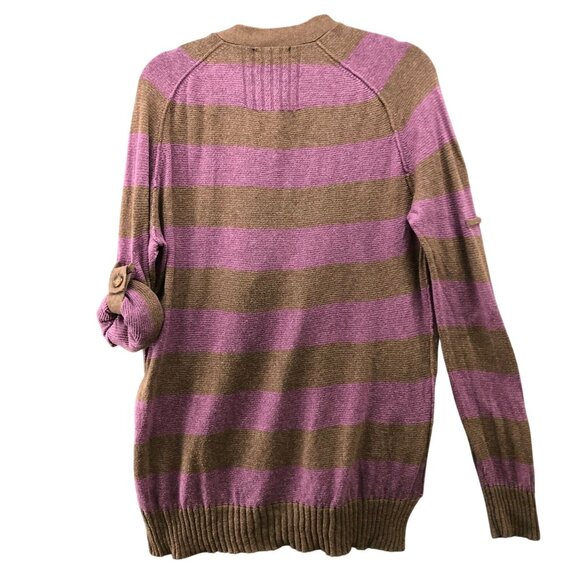 Gap Relaxed Cardigan Womens L Purple Brown Striped V-Neck Button Front Alpaca - Picture 2 of 9